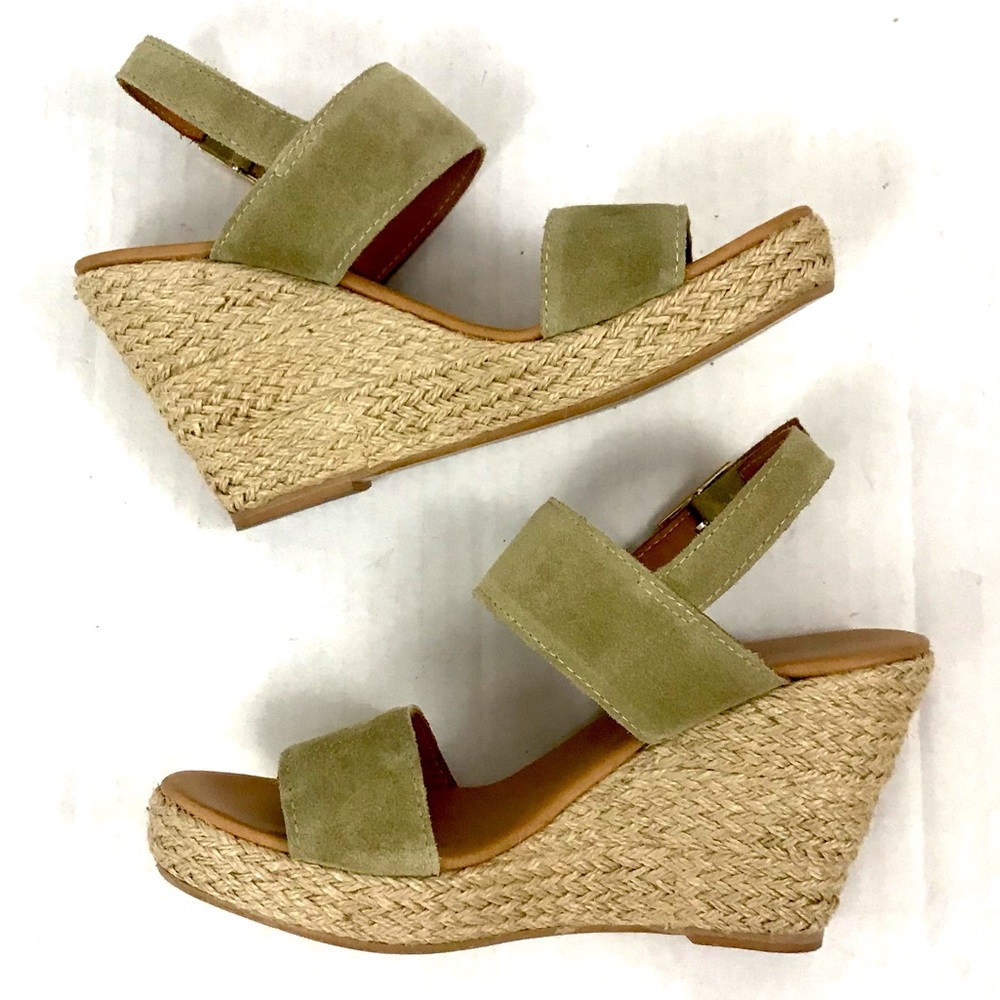 Garnet Hill Sage Green Suede Wedge Sandals - Picture 5 of 7